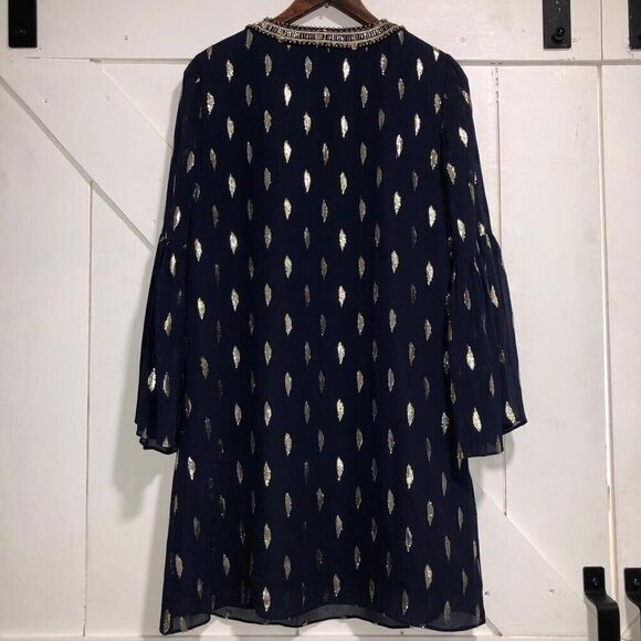 Lilly Pulitzer Women’s Size 0 Amory Navy Beaded Metallic Silk Cocktail Dress - Picture 2 of 14